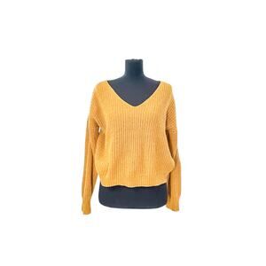 Hippie Rose Mustard Yellow Knit Cropped Sweater - Small